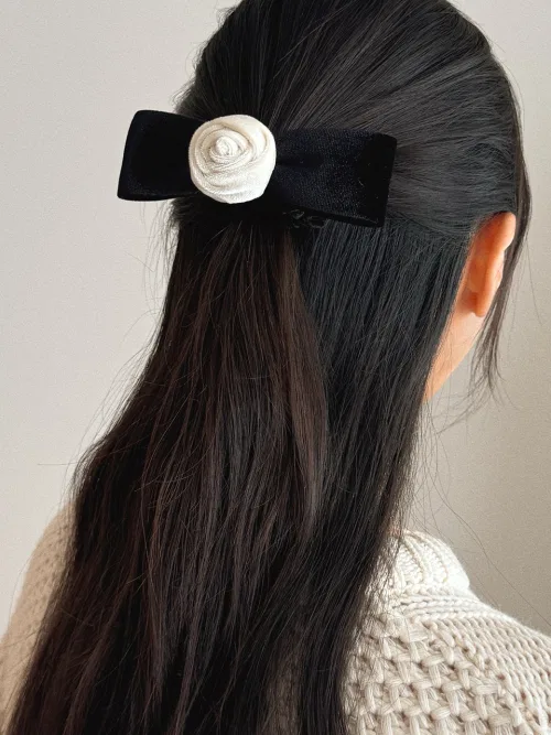 Резинка для волос Rose Velvet Ribbon Scrunchie, полиэстер, чёрный — фото 4