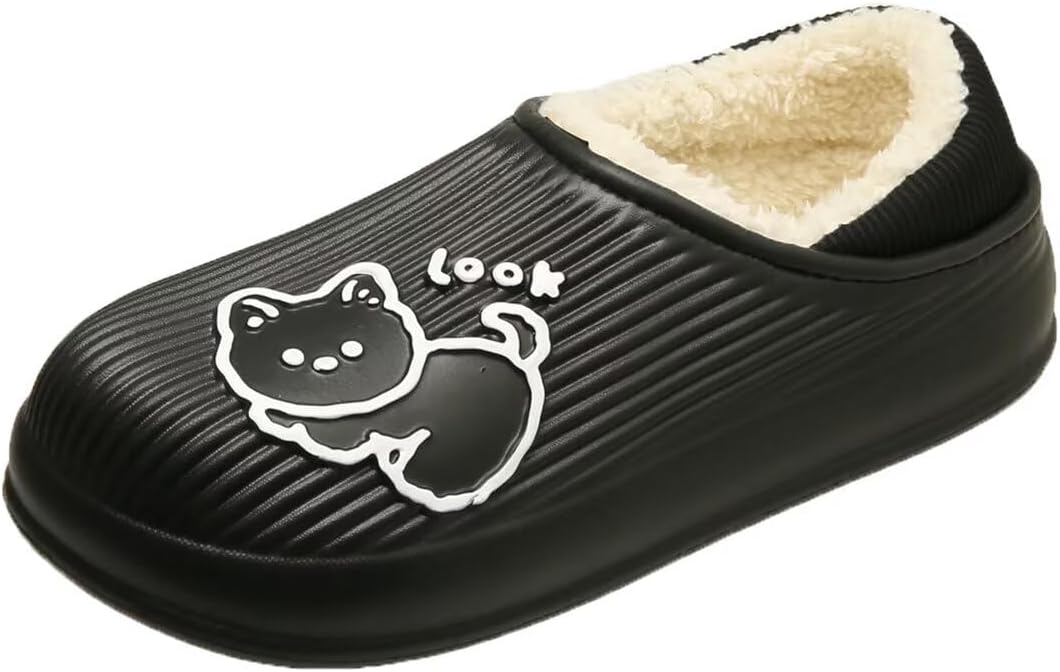 

Теплые хлопковые тапочки Zonkacen с мультяшным котом для женщин и мужчин, для зимы и дома, черный