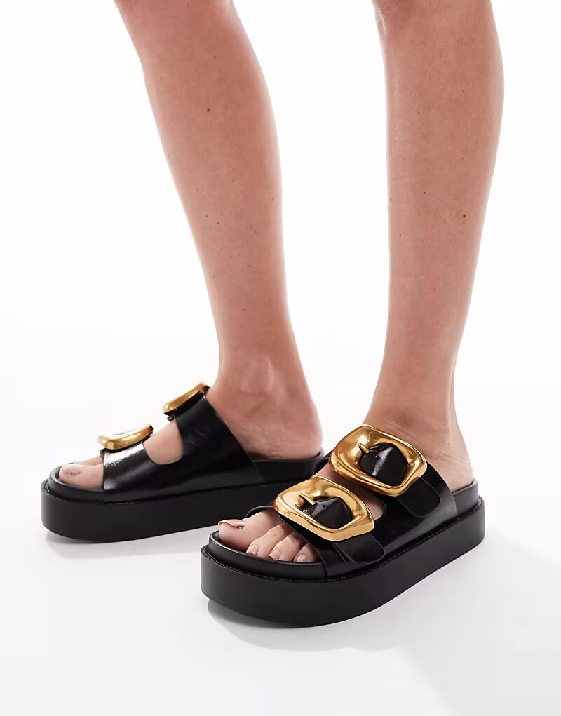 Женские мюли ASOS DESIGN Wide Fit с пряжкой и стелькой большого размера черного цвета — фото 4