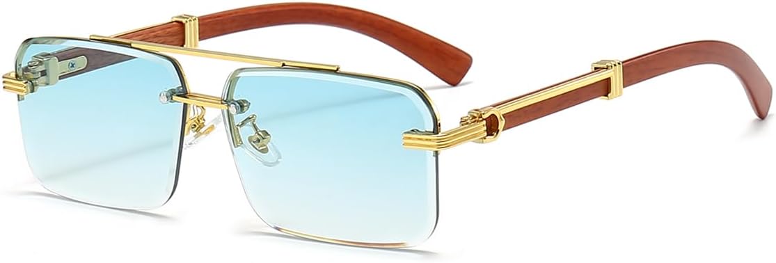 

Мужские солнцезащитные очки Gleyemor: модные прямоугольные солнцезащитные очки без оправы, квадратные солнцезащитные очки без оправы для мужчин, 031 Gold/Gradient Green