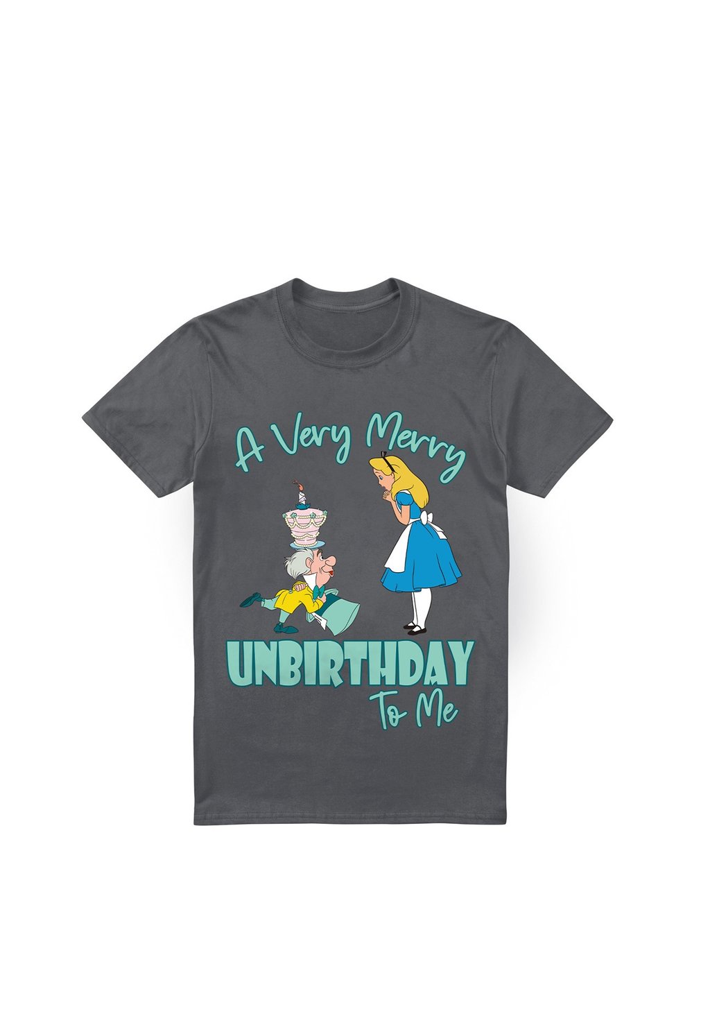 

Футболка с принтом ALICE IN WONDERLAND VERY MERRY UNBIRTHDAY TO ME Disney, антрацит