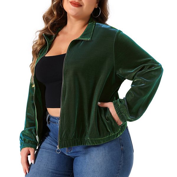 

Женская куртка с длинными рукавами на молнии plus size metallic holographic reflective для вечеринок Agnes Orinda, Green