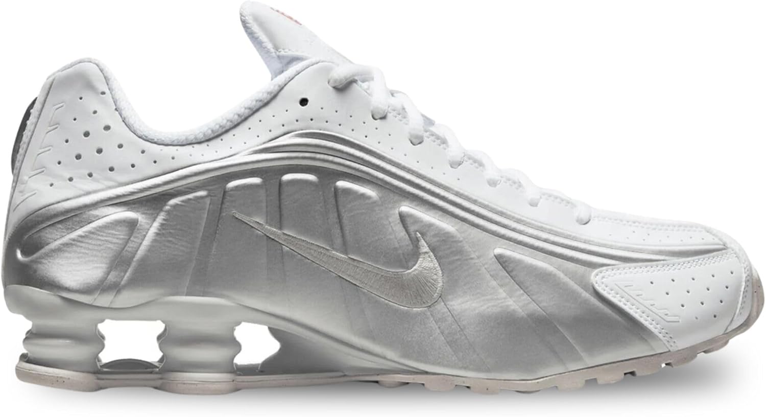Кроссовки Nike Shox R4 белого/серебристого цвета от Nike, White/White/Bright Crimson/Metallic Silver — фото 2