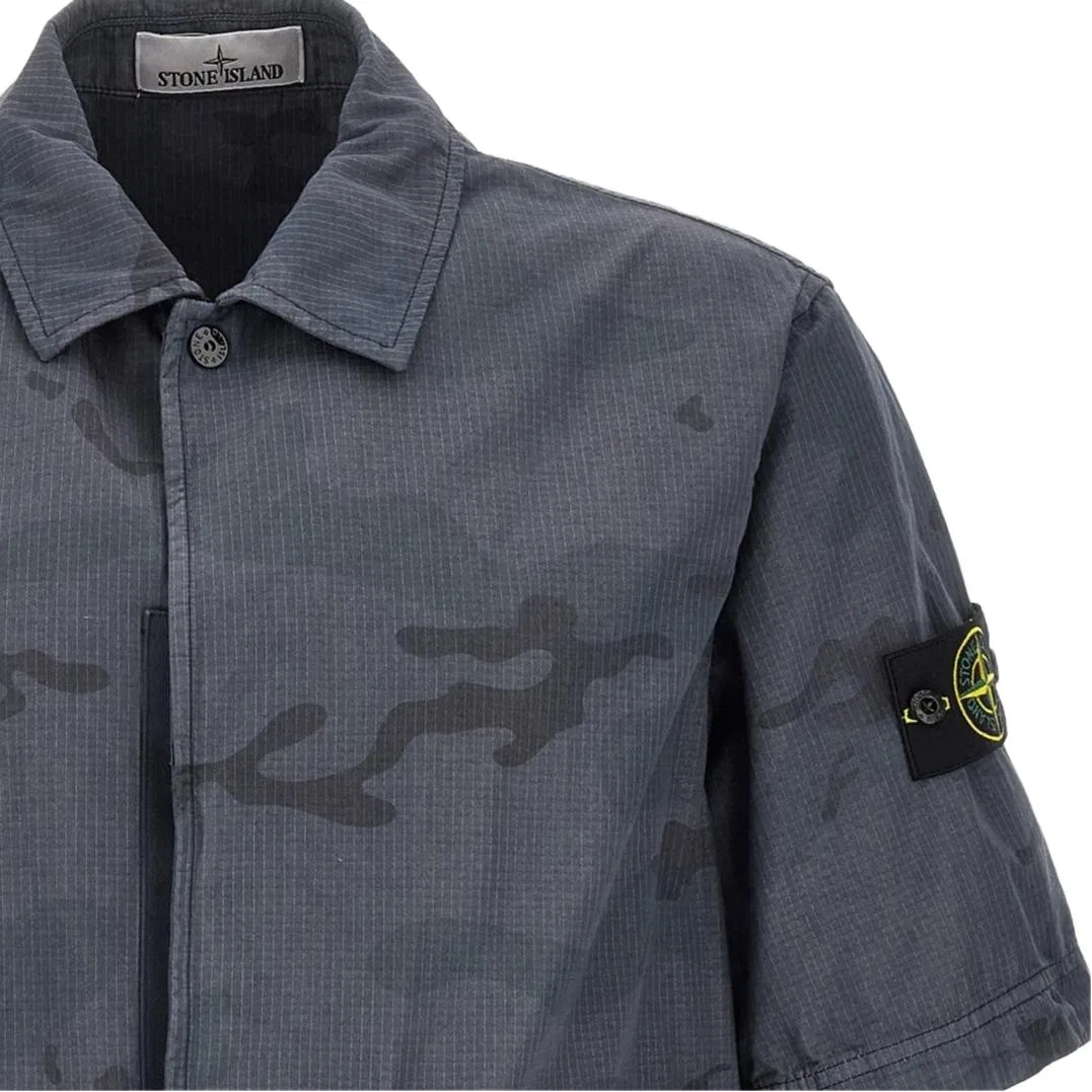 Рубашка STONE ISLAND синяя с отложным воротником — фото 4