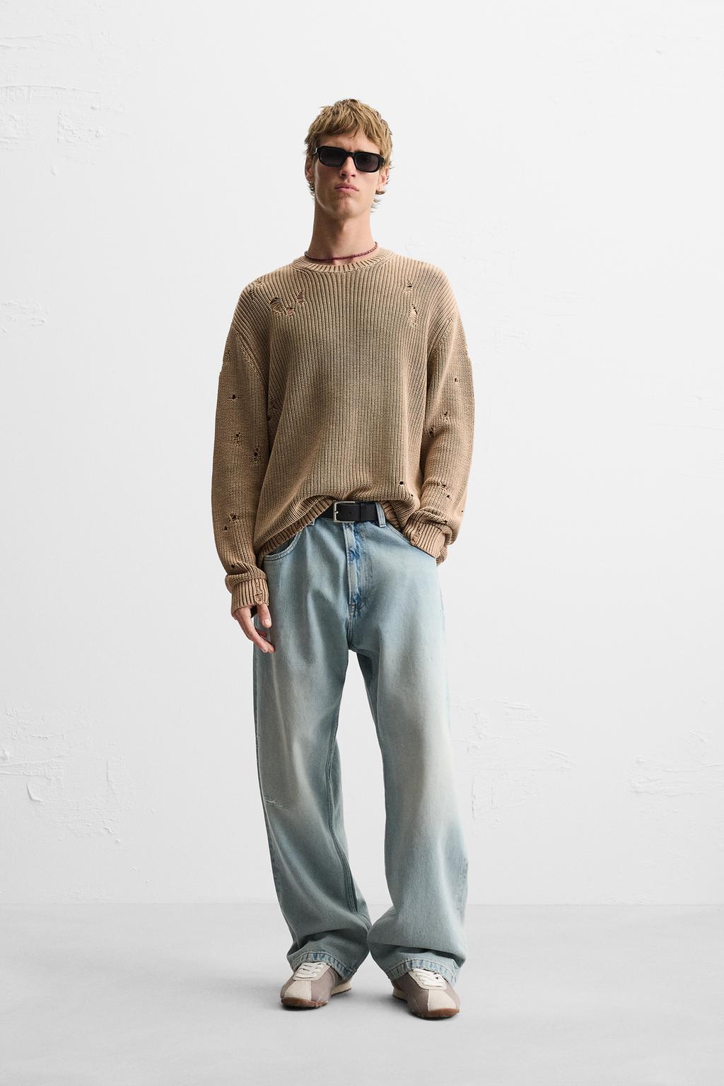 

Рваный свитер после кислотной стирки ZARA, кэмел