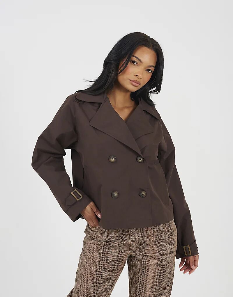 

Brave Soul Двубортный короткий тренчкот шоколадного цвета