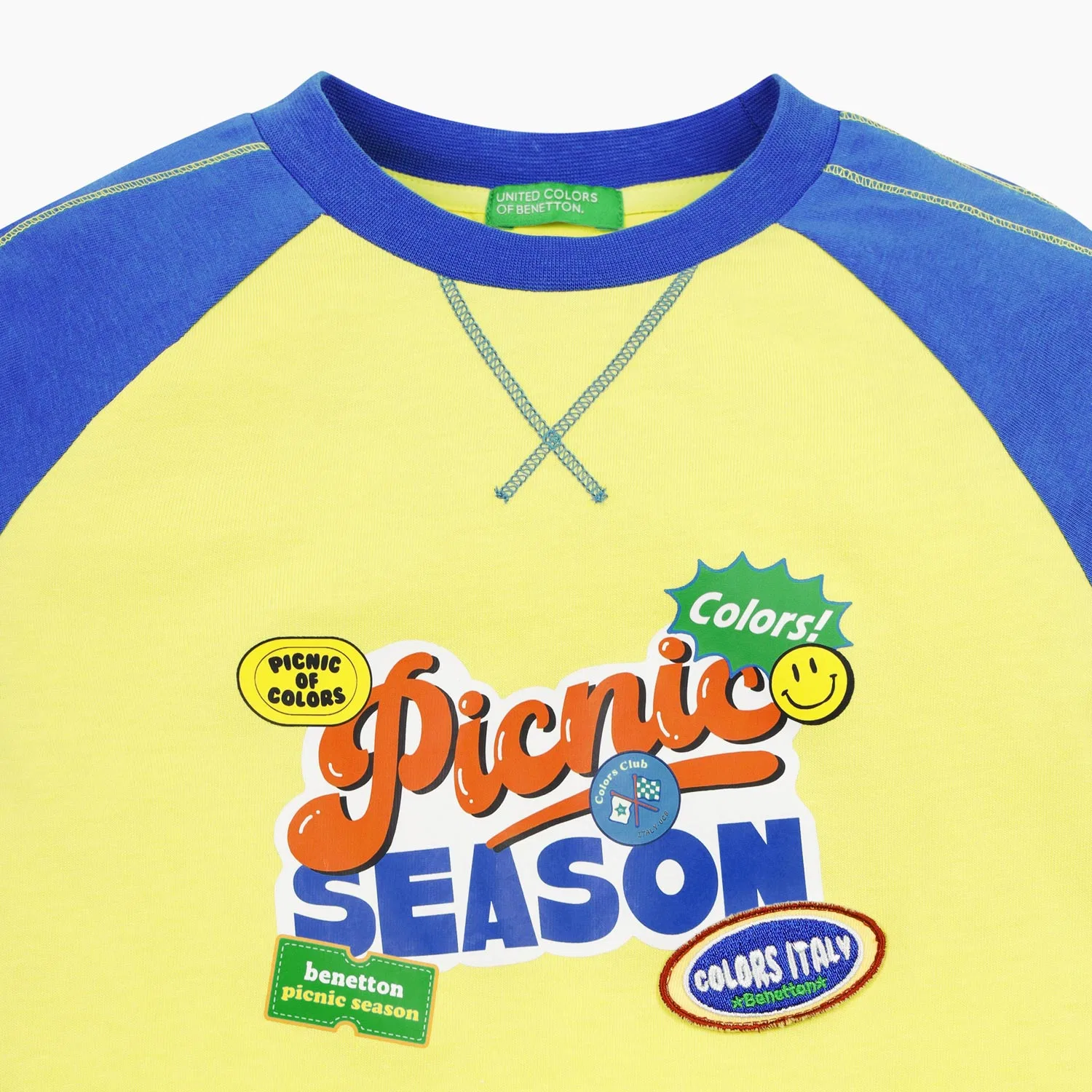 Детская синяя футболка "Color Pop" с рукавом 3/4 от Benetton Kids — фото 3