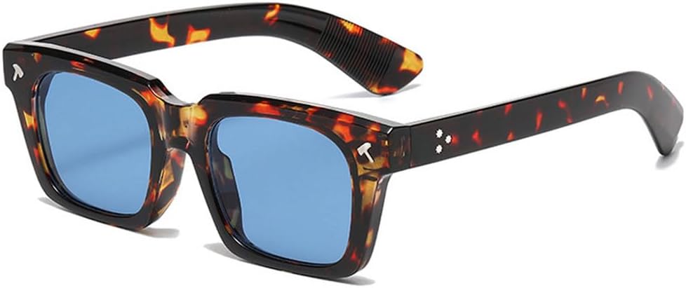 

Винтажные мужские солнцезащитные очки, модные желто-синие оттенки, защита от ультрафиолета UV400, женские трендовые очки с заклепками, панк-стиль HVTVTLA, Leopard Blue