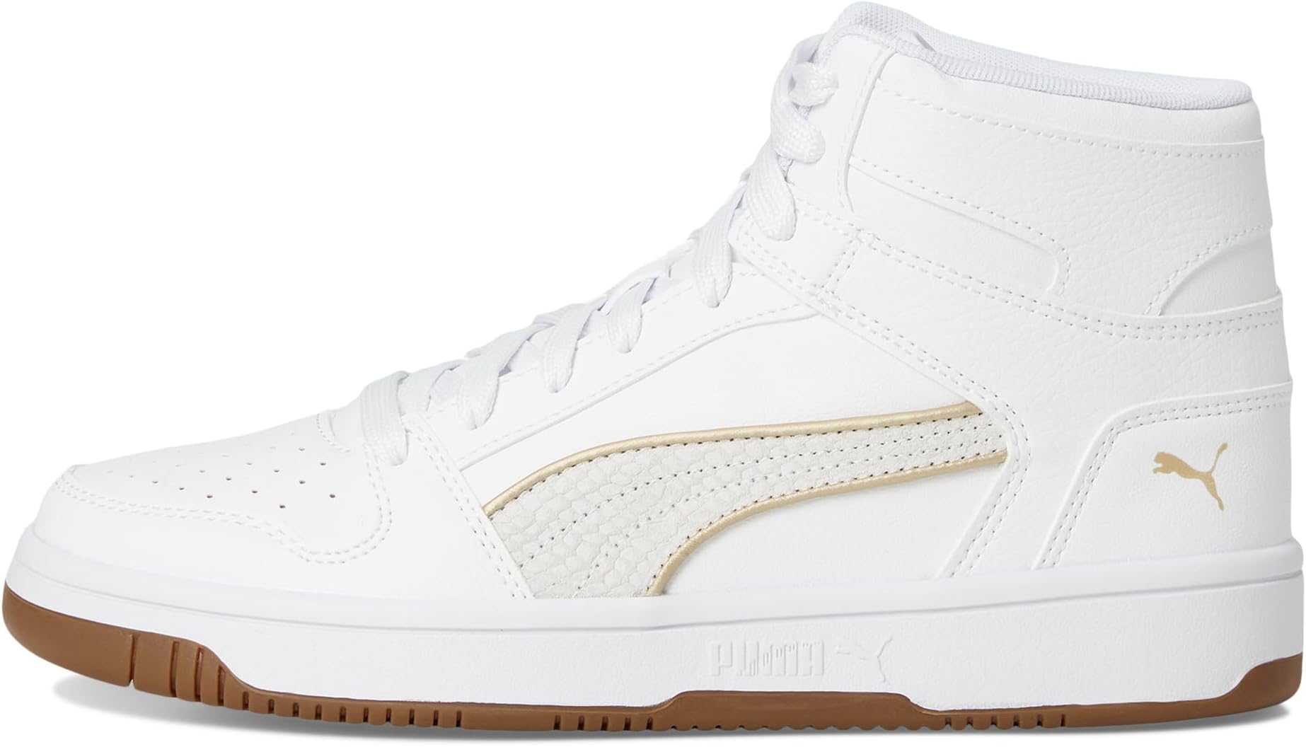 Кроссовки PUMA Rebound Layup Mid Shoes, цвет White/Gold — фото 4