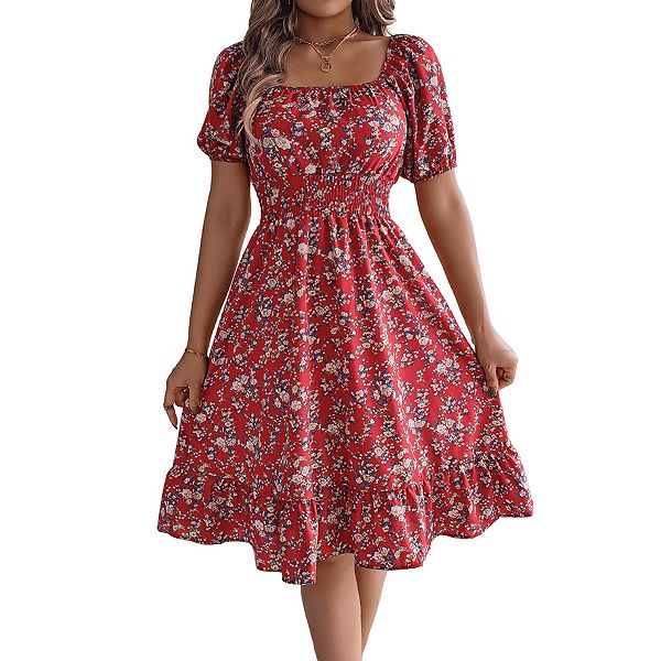 

Женское платье с квадратным вырезом и короткими рукавами Seoria, Red