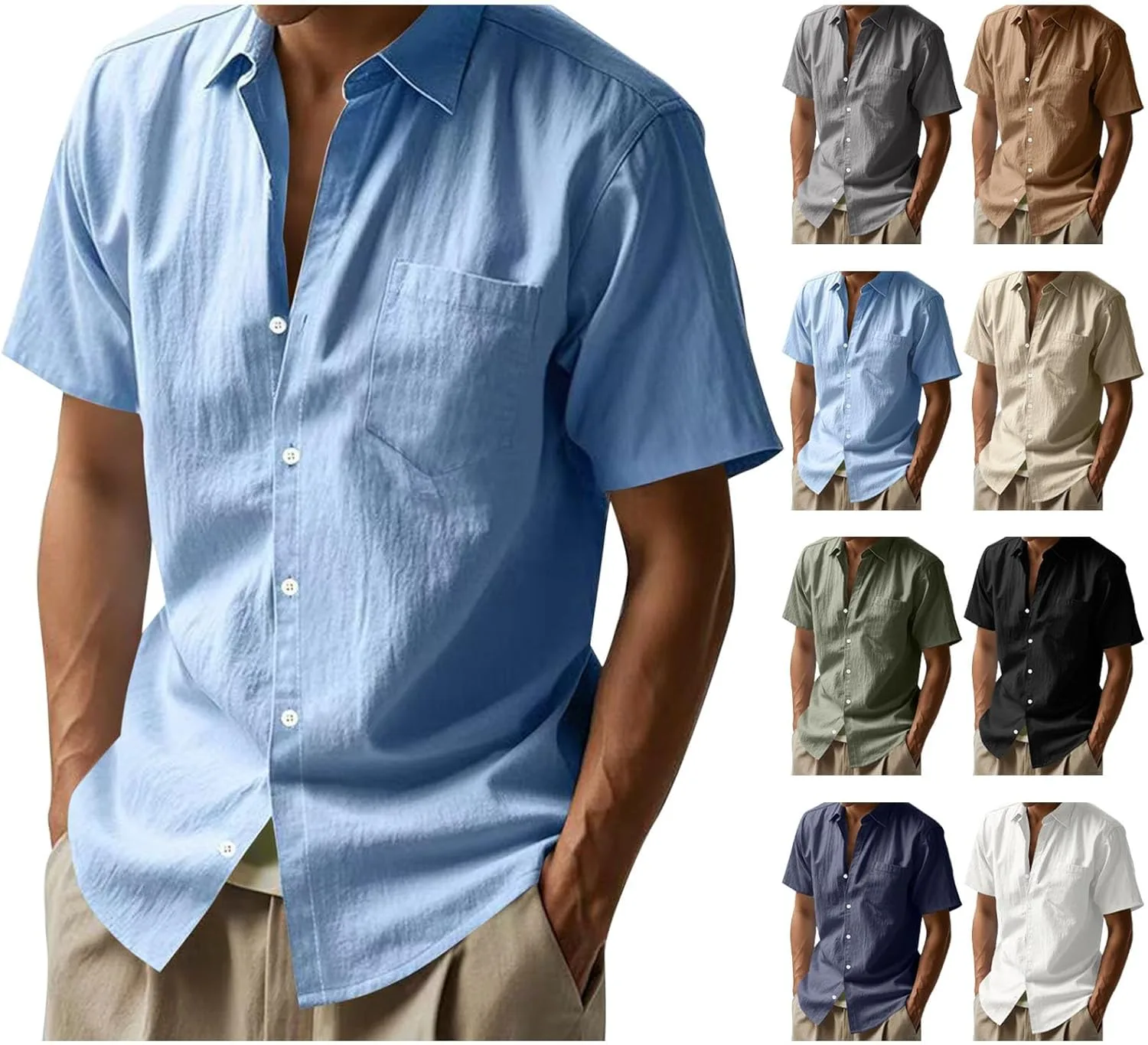 

Мужская льняная рубашка с коротким рукавом Ssuyeuri