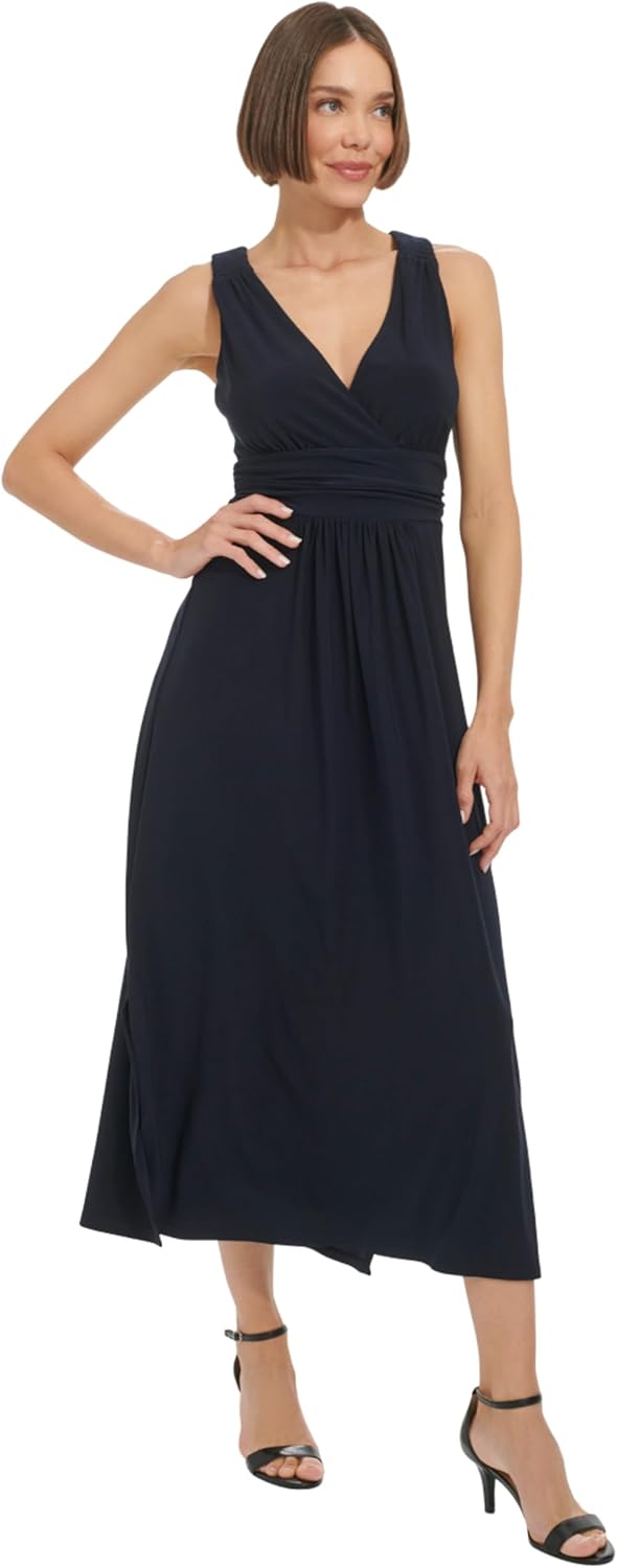 

Женское трикотажное платье-миди Tommy Hilfiger без рукавов с V-образным вырезом А-силуэта, Sky Captain