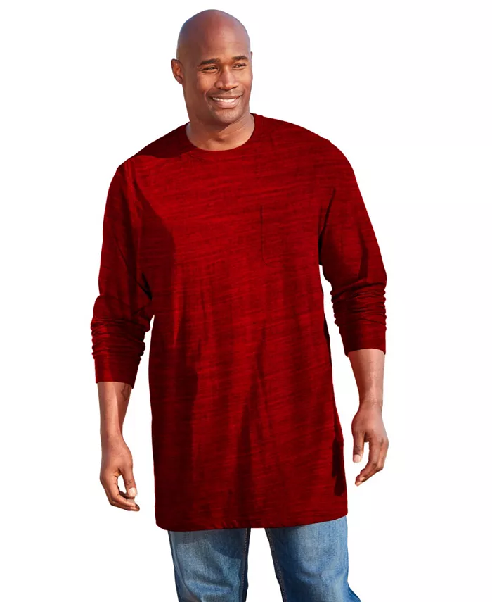 

Мужская футболка Big & Tall с длинным рукавом и карманом, удлиненная облегченная модель без усадки Kingsize, красный