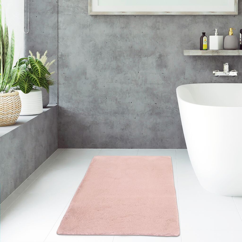 

Коврик для ванной комнаты с высоким ворсом. Приятный мягкий моющийся коврик для ванной, цвет: розовый, размеры: 50 x 90 см payé