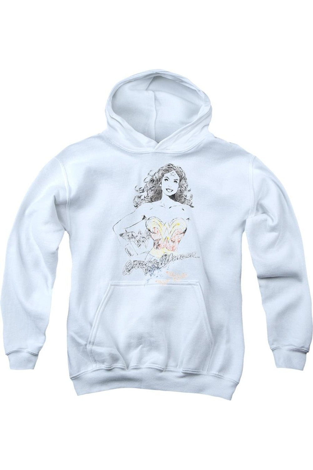 

Dco Justice League of America Чудо-женщина в завитушках молодежная толстовка с капюшоном Gildan, белый