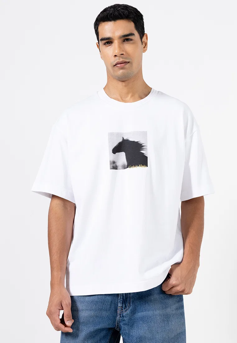 Футболка с принтом, тяжелый джерси, Calvin Klein Sport, белый
