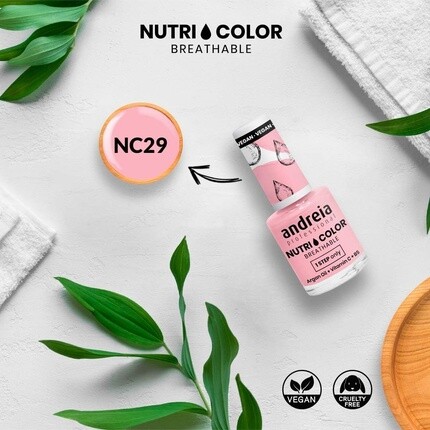 Андрея Профессиональный дышащий лак для ногтей NutriColor Веганский дизайн ногтей своими руками без применения жестокости со стойким глянцевым покрытием Цвет NC29 Сахарная вата Розовый 10,5 мл Andreia — фото 3