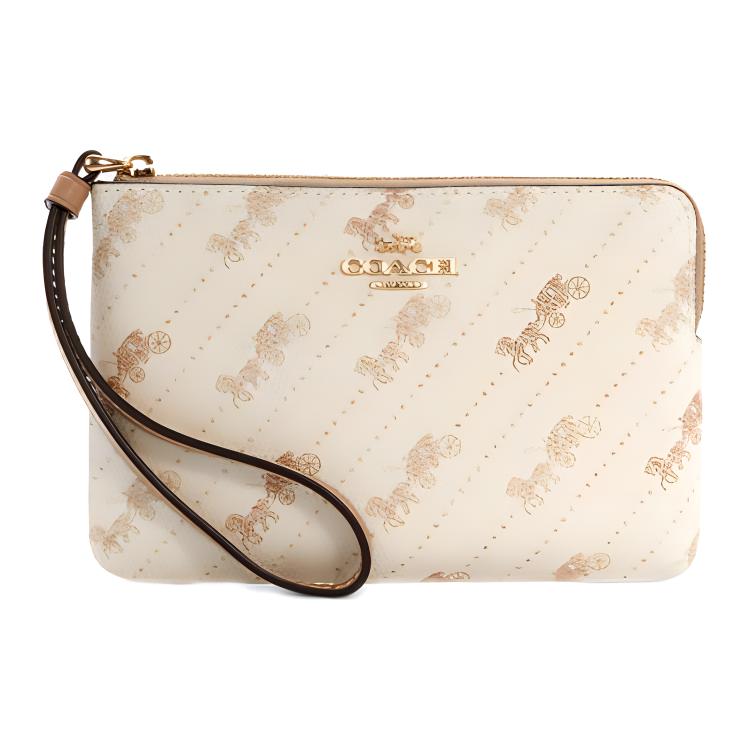 

Сумка-клатч из холста с кожаным ремешком на запястье, маленькая, для монет, для маджонга, женская, экрю COACH