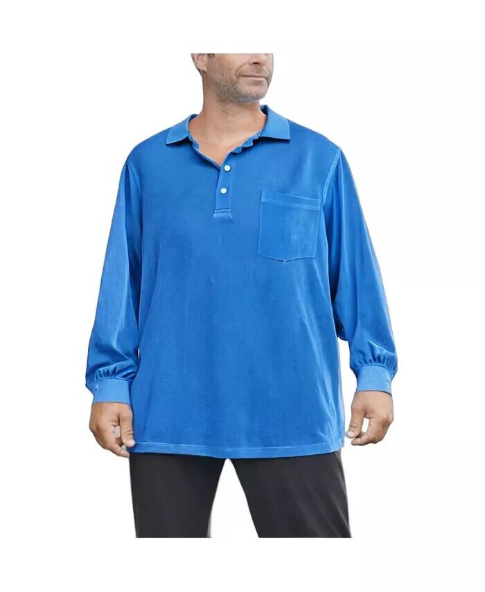 

Неусадочная рубашка-поло Big & Tall с длинными рукавами и длинными рукавами KingSize, синий