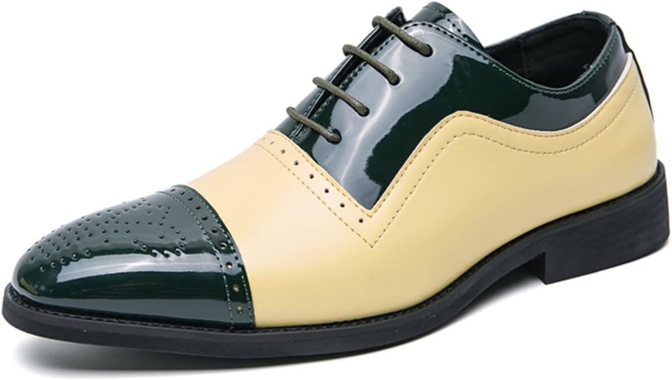 

Мужские оксфорды с крыльями, двухцветные с заплатками, эффект увеличения роста, деловые повседневные туфли, мужские дерби из кожи Kpdwfms, зеленый