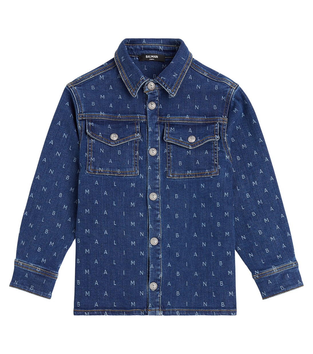 

Джинсовая рубашка с логотипом Balmain Kids, синий