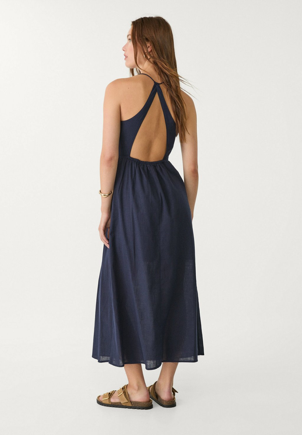 

Повседневное платье OPEN BACK MIDI Stradivarius, темно-синий