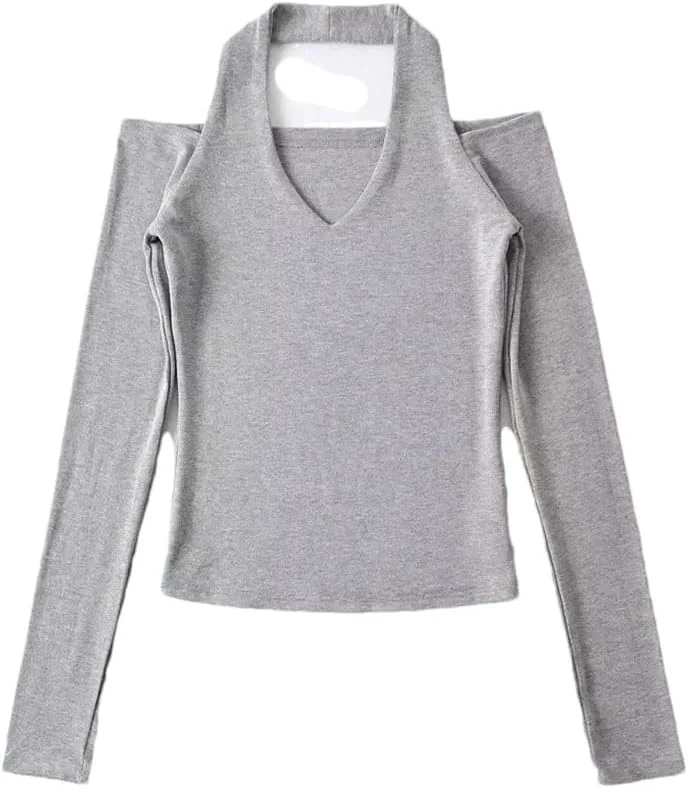 

Женская футболка с V-образным вырезом и длинными рукавами