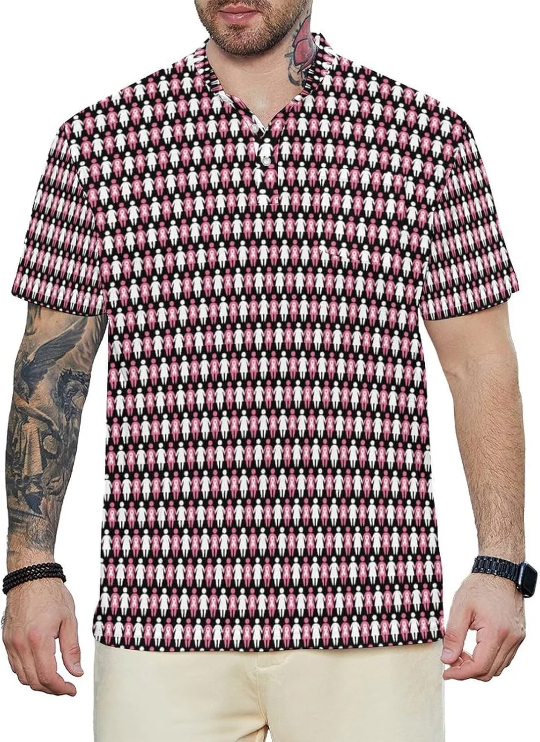 

Футболка Henley без воротника для мужчин с принтом в поддержку борьбы с раком молочной железы Feim-AO