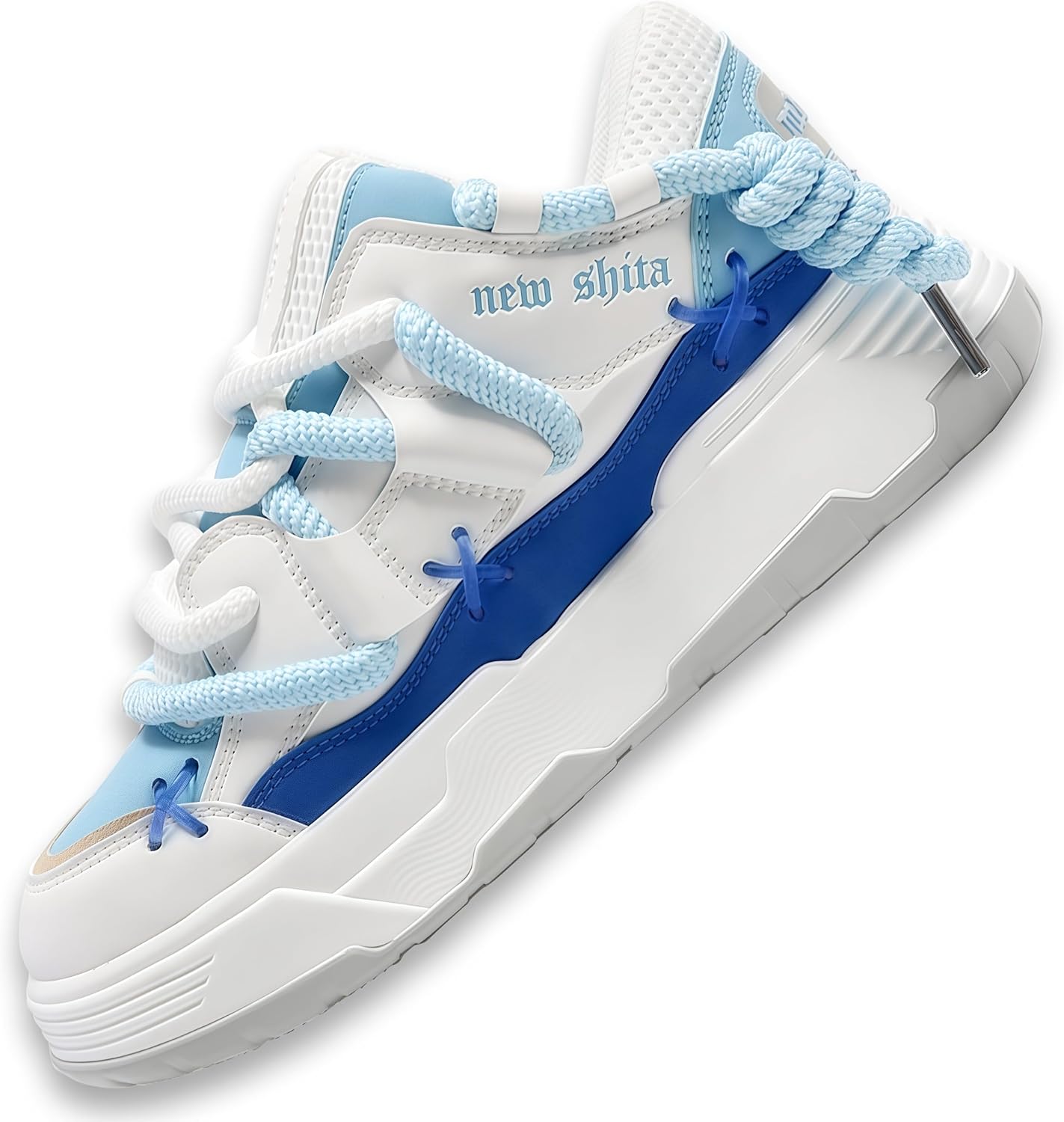 

Женские модные кроссовки на платформе из искусственной кожи с массивной подошвой, легкие, дышащие, для увеличения роста, унисекс, для повседневной носки, ходьбы, тенниса и бега New Shita, белый/синий