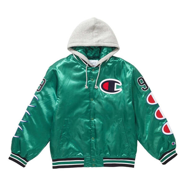 

Куртка champion hooded satin varsity jacket 'kelly green' Supreme, зеленый