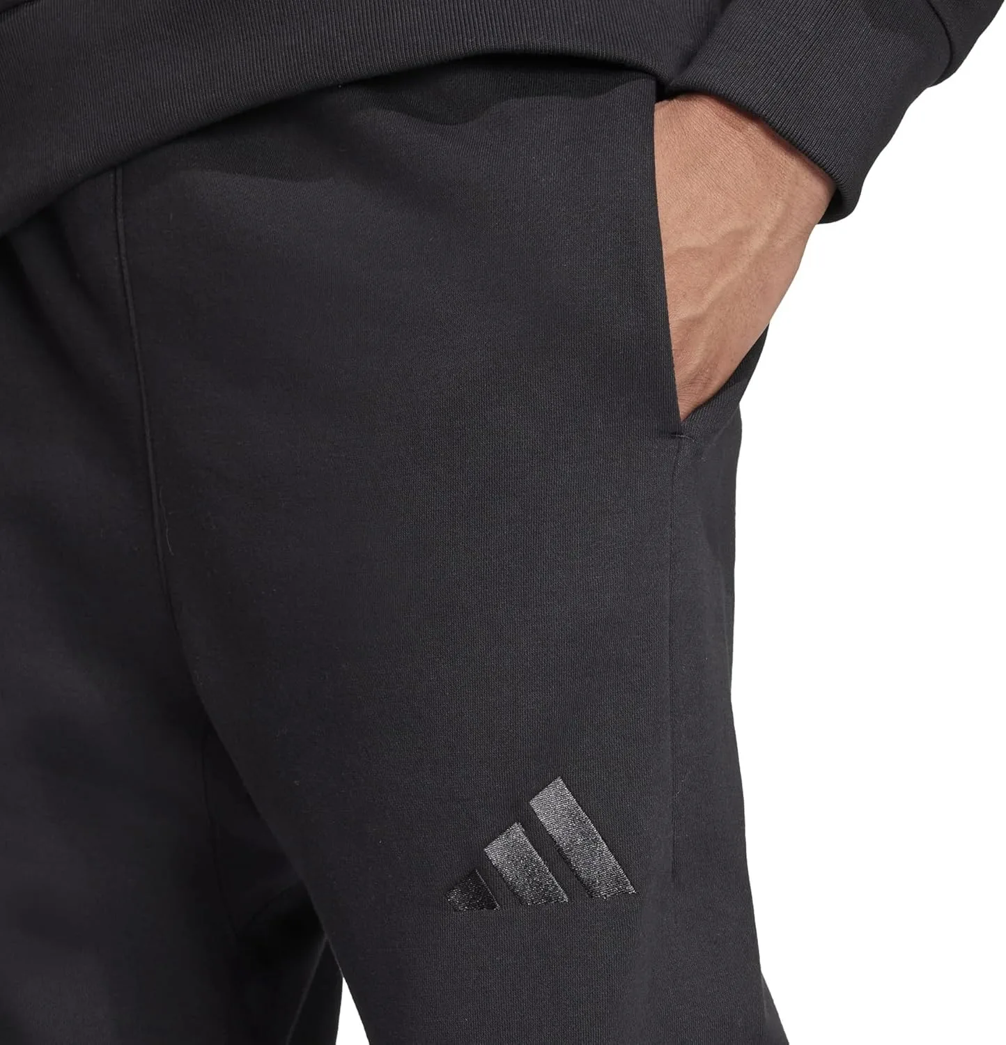 Мужские флисовые брюки Adidas All Season, стандартного кроя, зауженные книзу, черный — фото 3