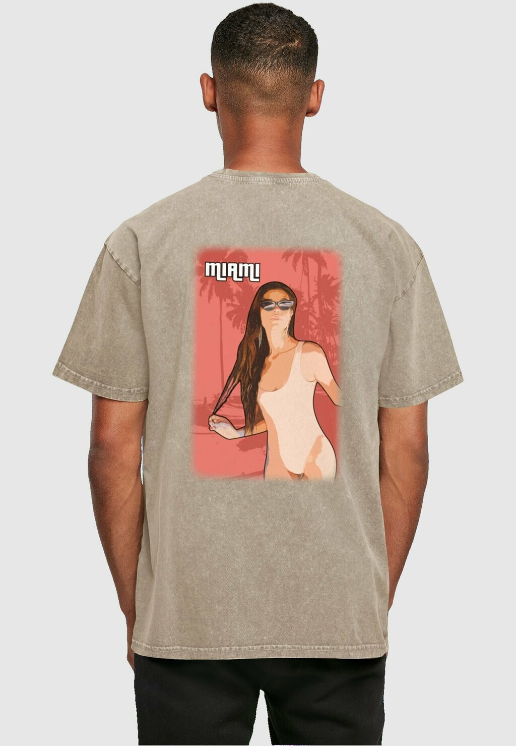 

Футболка с принтом GRAND MIAMI ACID WASHED HEAVY OVERSIZE TEE Merchcode, хаки