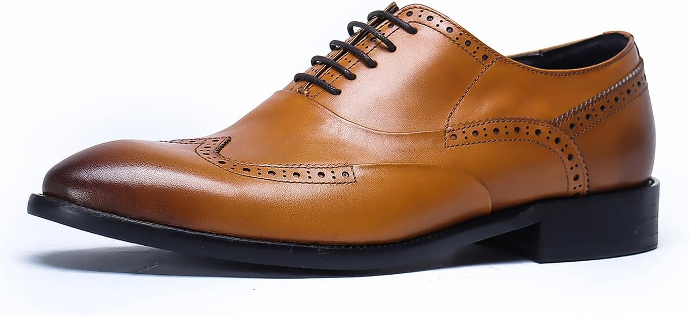 

Мужские оксфорды Santimon, официальная обувь из кожи, классические броги с крыльями, дерби, деловые, для выпускного, свадьбы, стильные, повседневные, удобные прогулочные туфли для мужчин, Tan