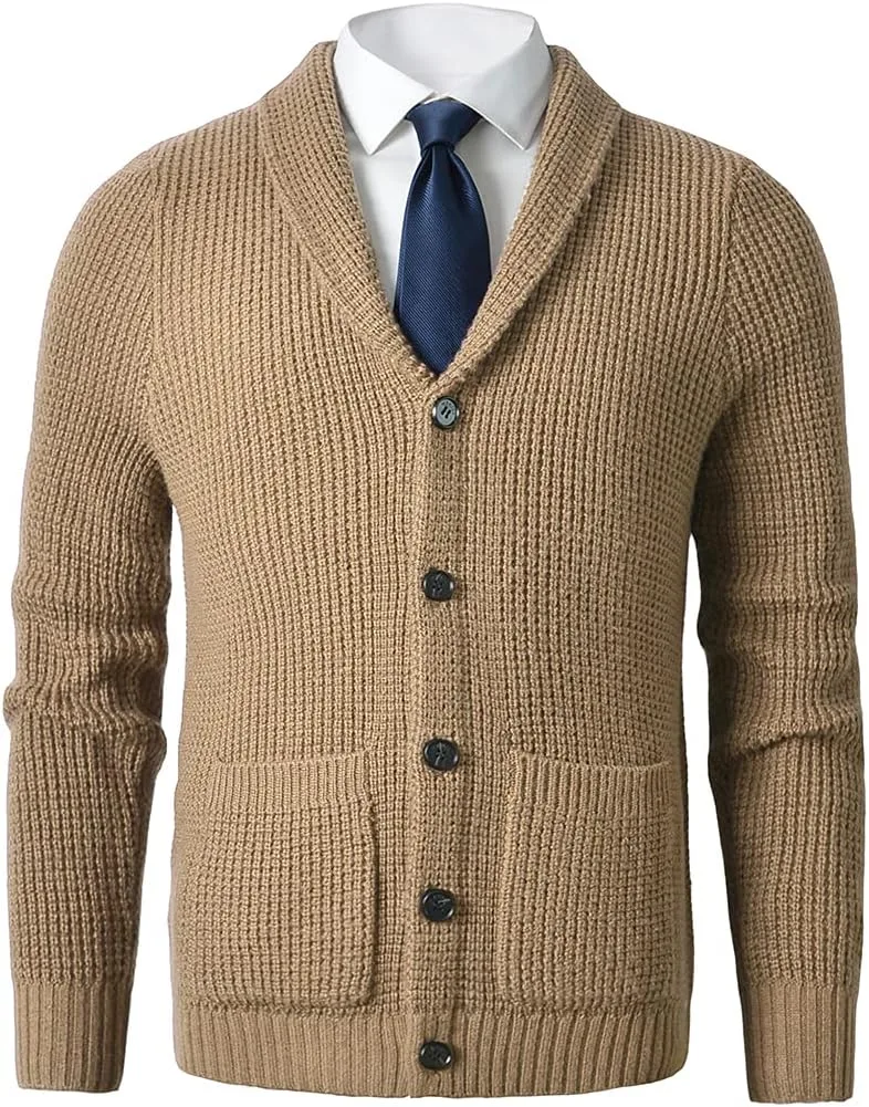 

Мужской кардиган с шальным воротником — кабельная вязка, на пуговицах, из мериносовой шерсти zhilifs