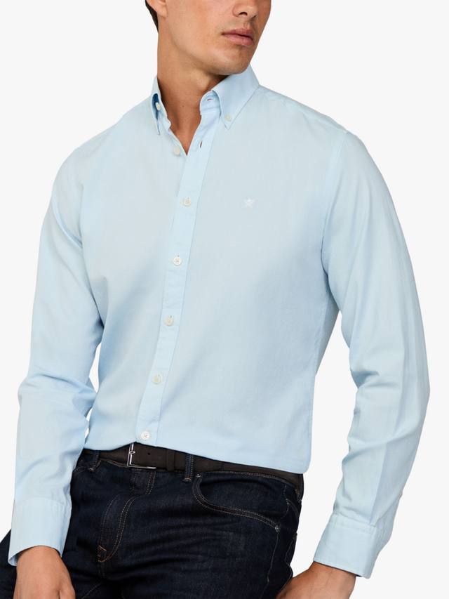 

Оксфордская рубашка с зауженным кроем и покраской в готовом виде Hackett London, Sky Blue