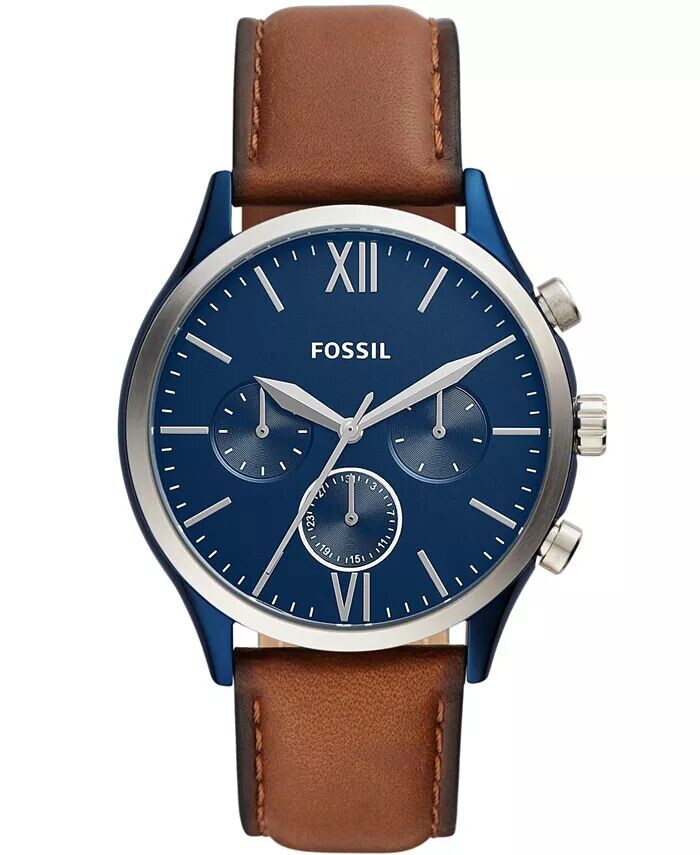 

Мужские многофункциональные синие кожаные часы Fenmore 44 мм Fossil