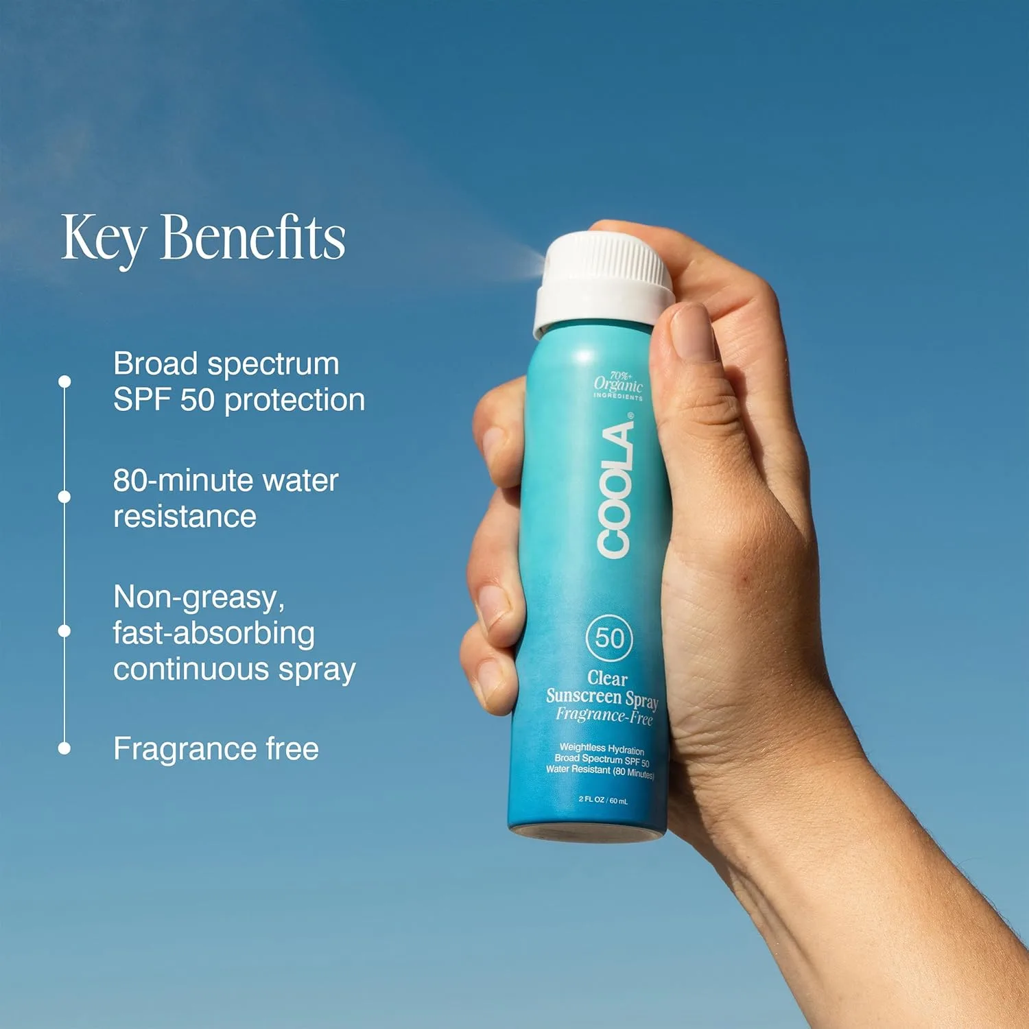 COOLA Organic Sunscreen SPF 50 и 30 Sunblock Spray Kit, дерматологически протестированный уход для ежедневной защиты, Vegan и Gluten Free, Travel Size, 59 мл, 3 шт — фото 3