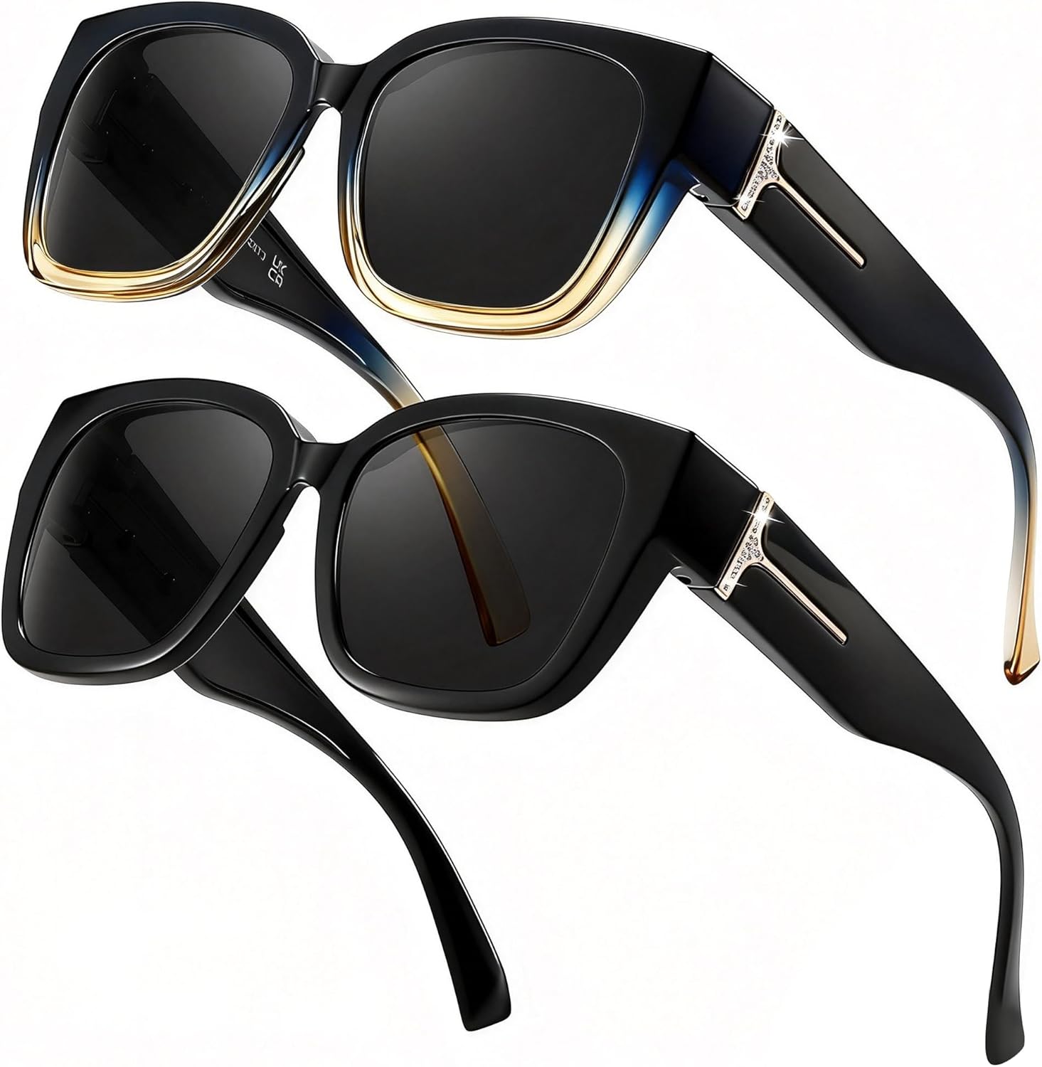 

LVIOE 2 шт. поляризованные солнцезащитные очки для женщин и мужчин, большие квадратные солнцезащитные очки с защитой от УФ-излучения LS7511, A16(2 Pack)z Black/Grey+gra Blue