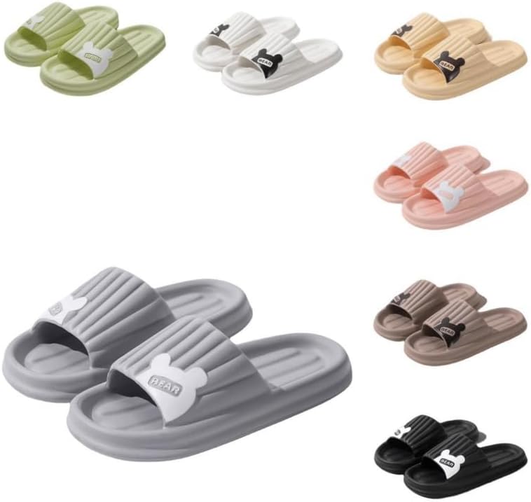 

Милые тапочки с медведем для женщин и мужчин, комфортные облачные слайдеры для дома и улицы, креативный дизайн, толстая подошва, мягкий отскок Albiva, светло-серый