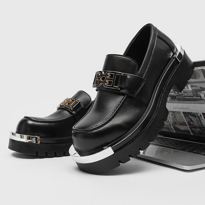 WEISHIBANGWEI Мужские лоферы черные с потайной платформой, цвет Black Hidden Wedge — фото 3