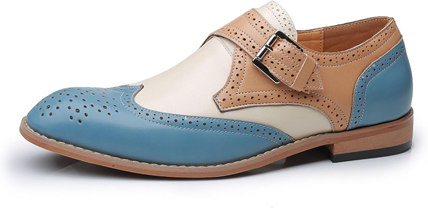 

Мужские двухцветные броги с перфорацией и ремешком-монком - оксфорды с круглым носком, лоферы без шнурков Generic, синий