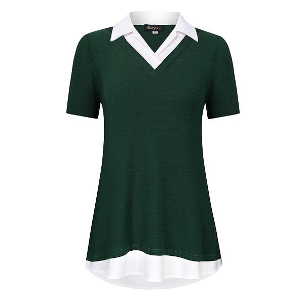 

Женская блуза с коротким рукавом и контрастным воротником Clearflower, Dark Green