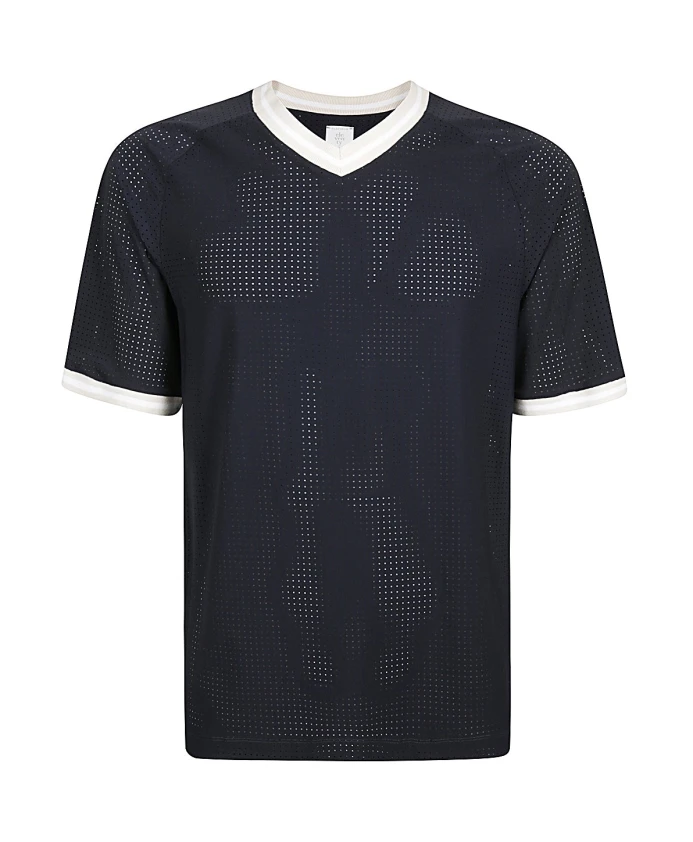 

Футболка свободного кроя с V-образным вырезом и перфорацией Eleventy, синий