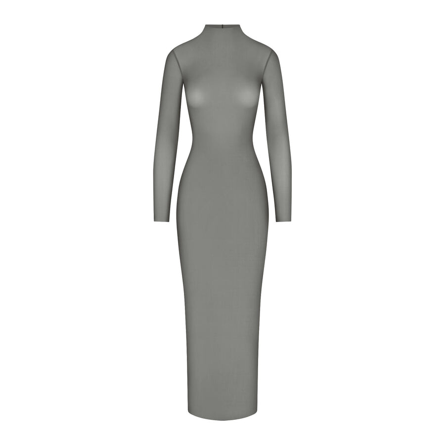

Длинное платье с длинными рукавами и ложным вырезом SKIMS Milky Sheer, цвет Gunmetal