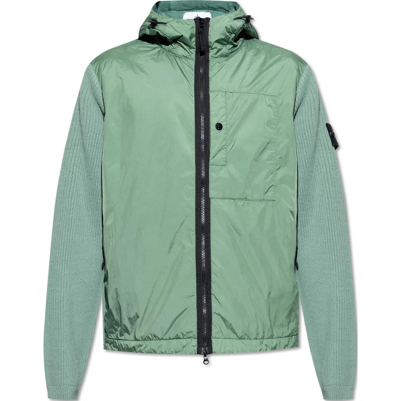 STONE ISLAND Панельная худи на молнии с капюшоном, Green — фото 3