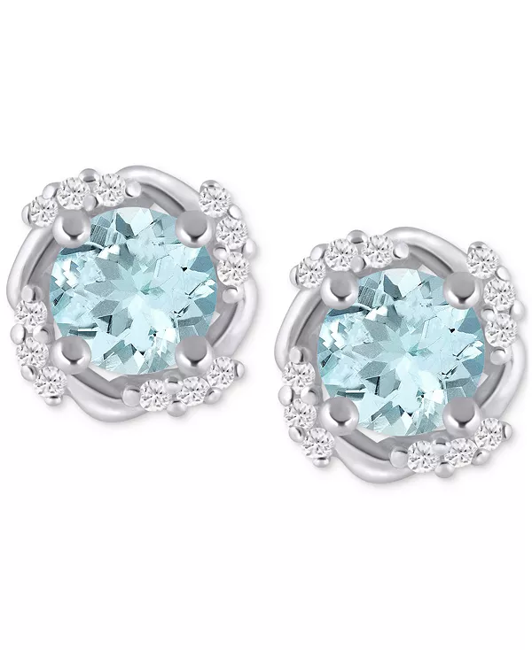 

Серьги-Гвоздики 1/3 дюйма в оправе из драгоценных камней и бриллиантов из 14-каратного желтого золота (также из 14-каратного белого золота) Macy'S, aquamarine