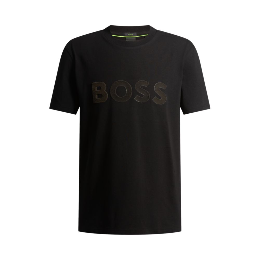 

Футболка из эластичного хлопка с большим логотипом BOSS, черный