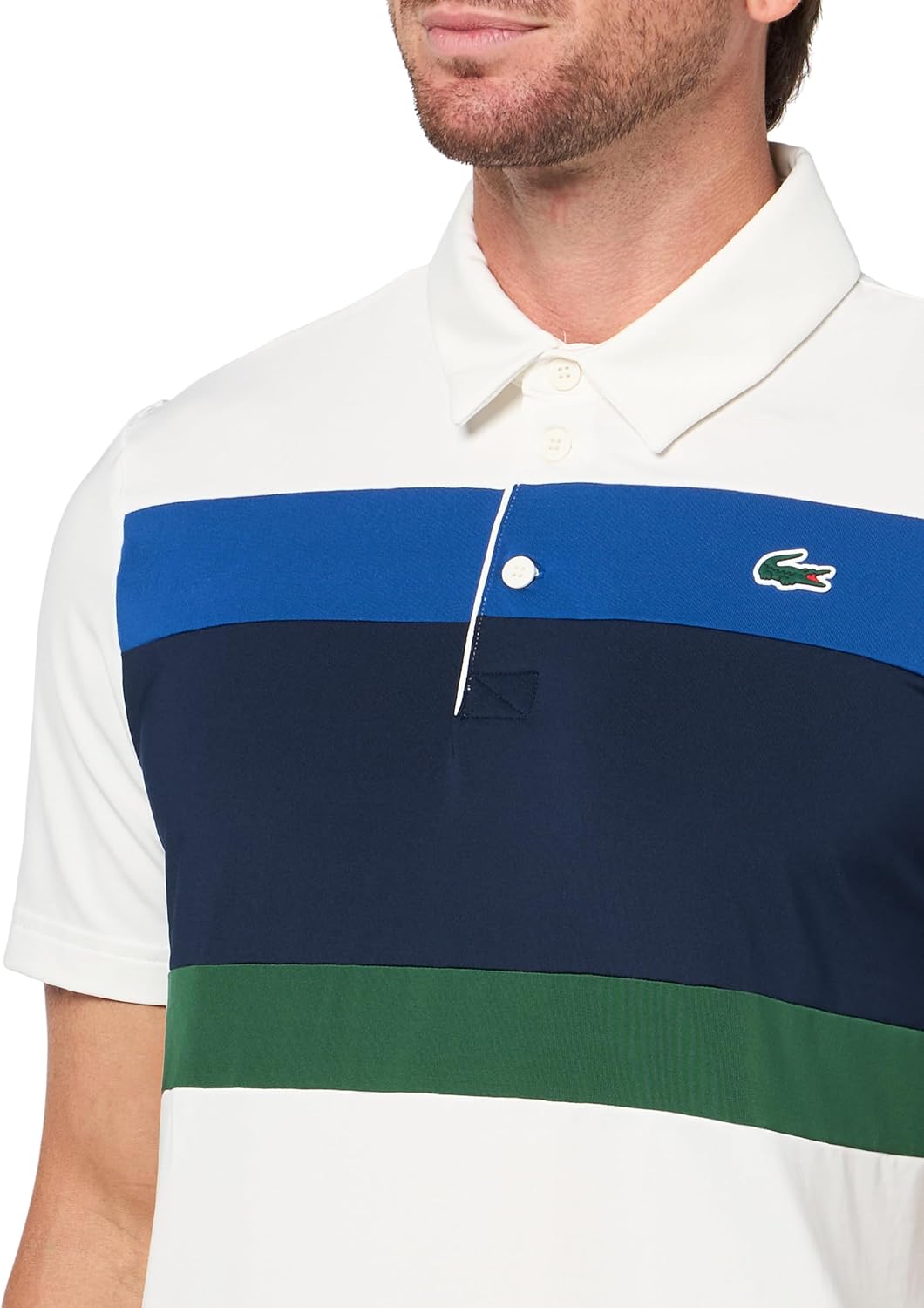 Lacoste мужская спортивная поло Regular Fit Color Block для гольфа, Flour/Navy Blue/France Blue — фото 3