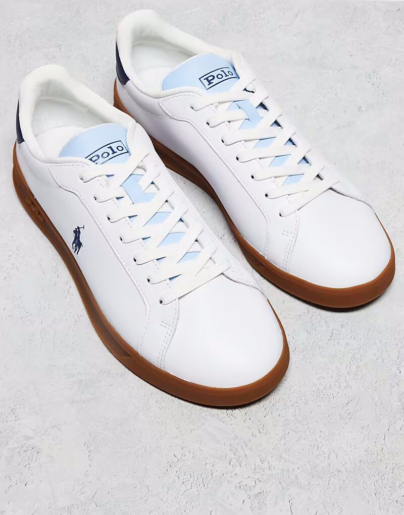 Кроссовки Polo Ralph Lauren Heritage Court Unisex белого цвета с резиновой подошвой и контрастным язычком — фото 3