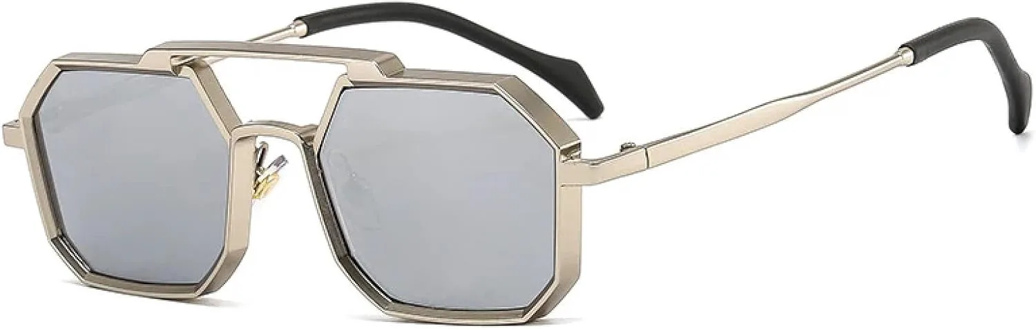 

Ретро-металлические панк-солнцезащитные очки Polygon для женщин, модные, с прозрачными линзами, защита от УФ-излучения UV400, для мужчин TVTBBVV, Silver Silver Mirror